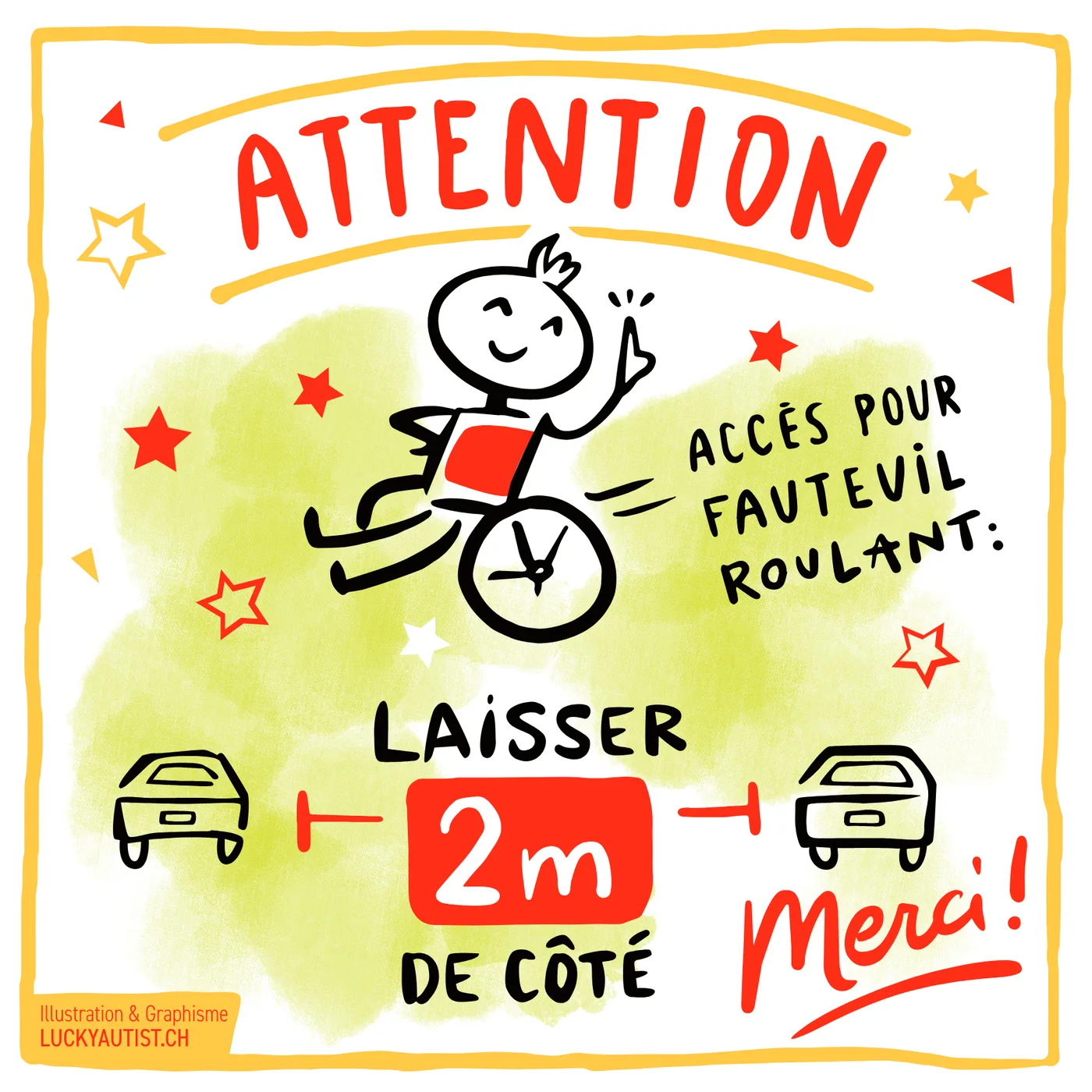 Autocollant sensibilisation handicap : laisser 2m de côté