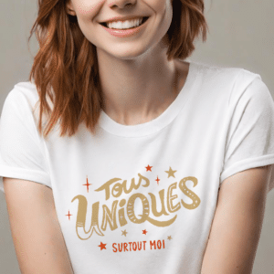 T-shirt adulte "TOUS UNIQUES. SURTOUT MOI" Blanc