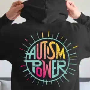 Sweat noir avec imprimé « AUTISM POWER » dans le dos – collection Lucky Autist